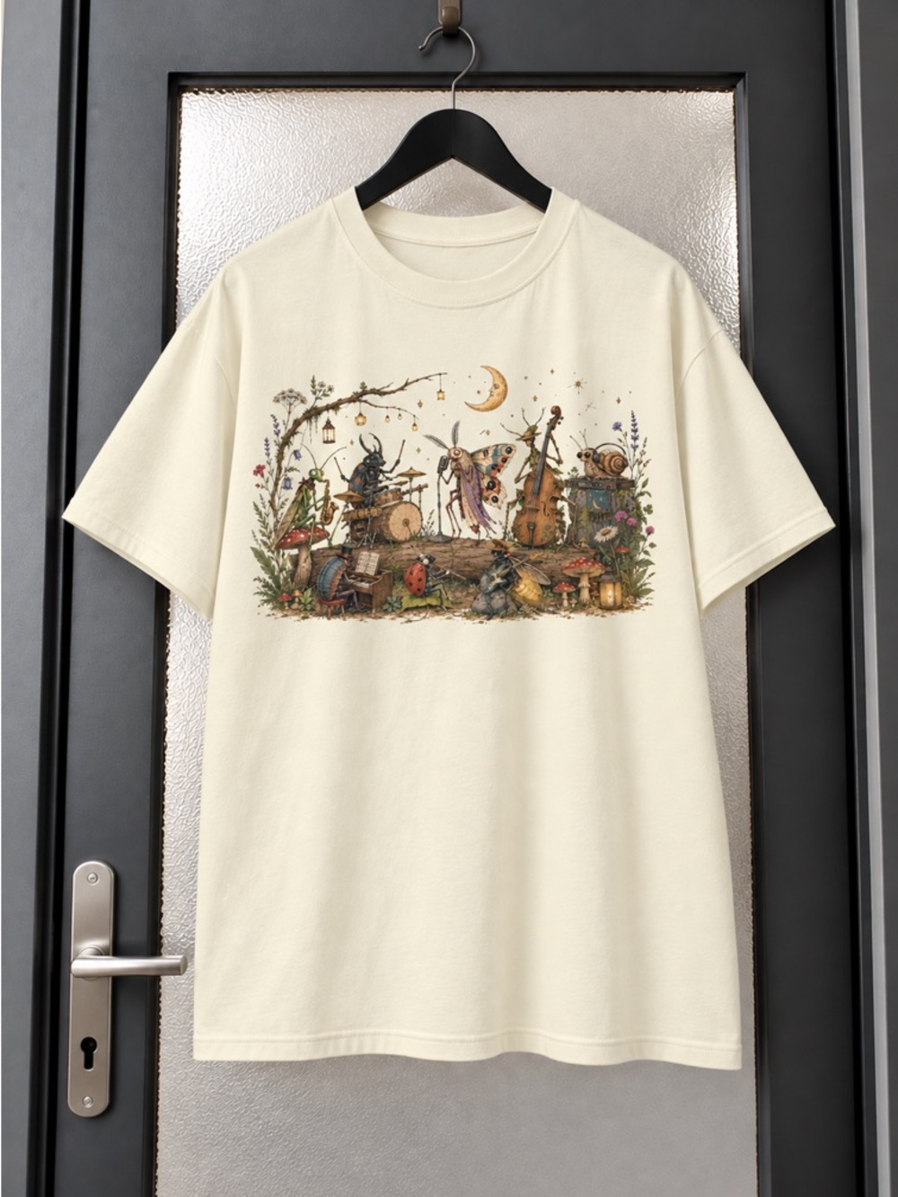 Whimsical Woodland Band Graphic Cream T-Shirt